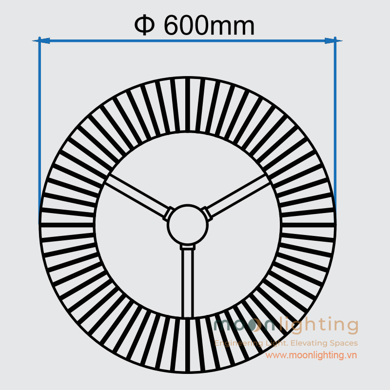 Bản vẽ thông số kỹ thuật đường kính mặt trên đầu đèn cột sân vườn MG-SL007 Ø600mm