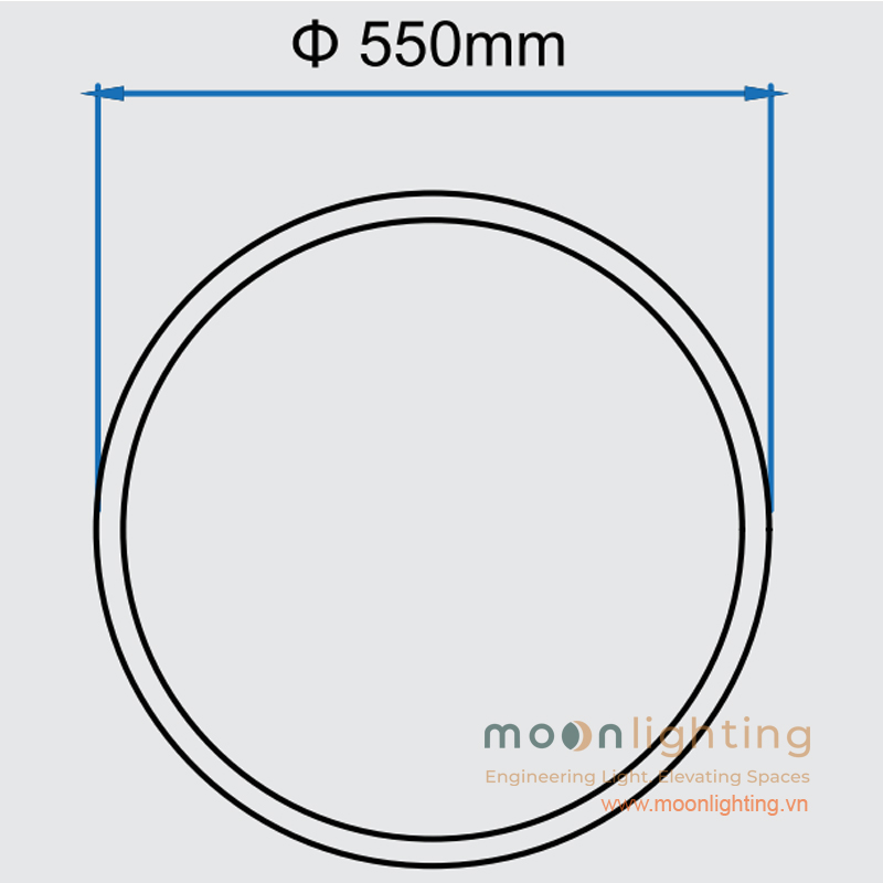 Bản vẽ thông số đường kính phi 550mm đầu đèn cột sân vườn năng lượng mặt trời MG-SL014 Moon Lighting