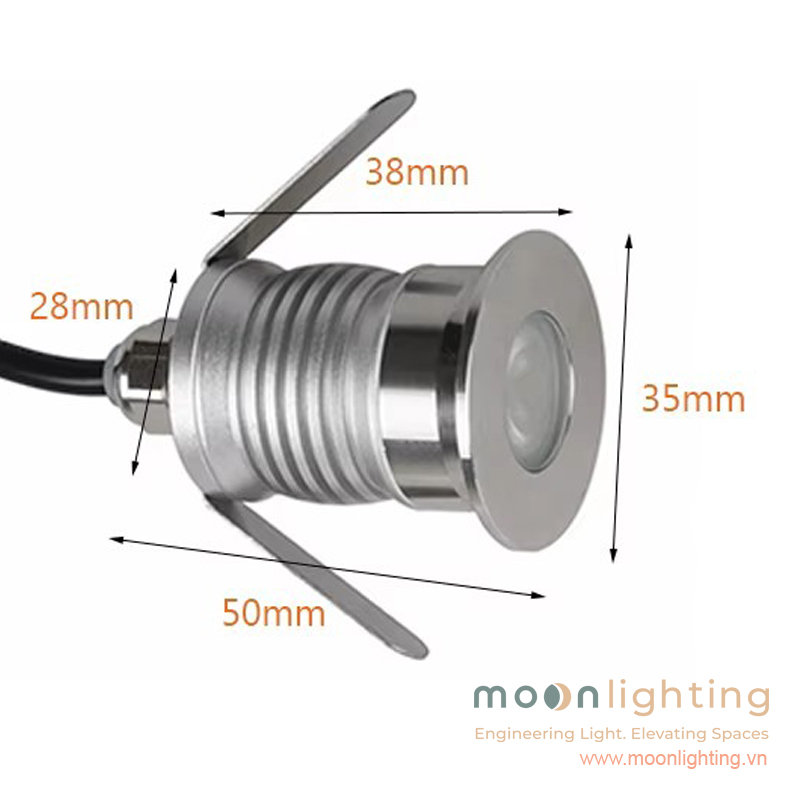 Bản vẽ kích thước mặt cắt đèn âm tường mini mặt tròn MG-107 công suất 1W