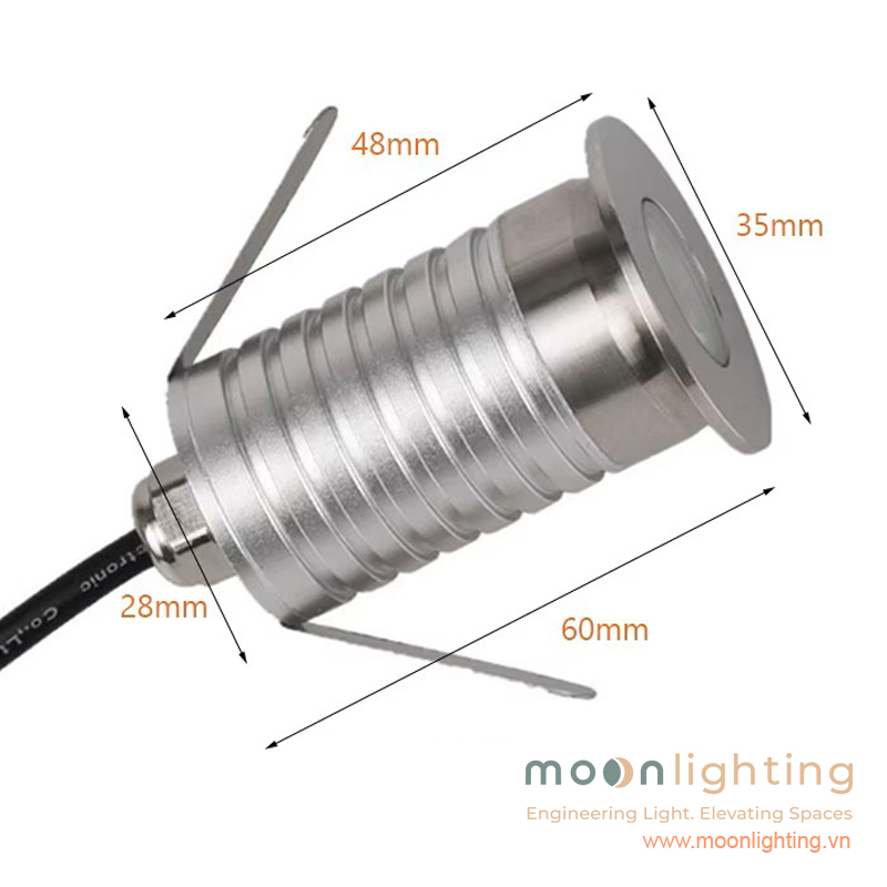 Bản vẽ kích thước mặt cắt đèn âm tường mini mặt tròn MG-107 công suất 3W