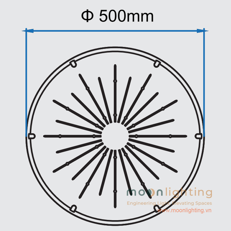 Bản vẽ mặt cắt đường kính chao đèn cột sân vườn Solar MG-SL001 kích thước Phi 550mm