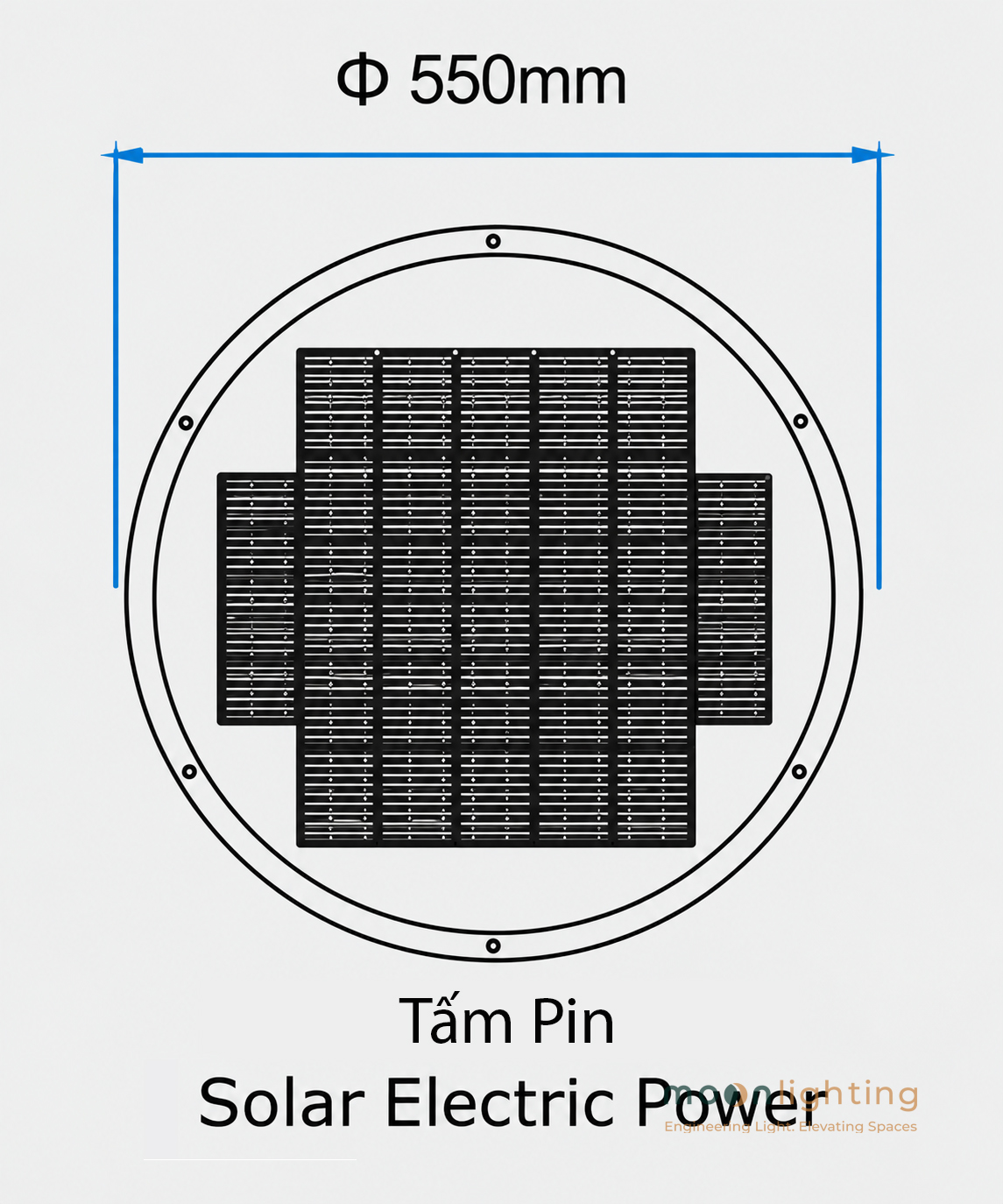 Bản vẽ thông số kích thước tấm pin Solar Electric Power Monocrystalline 36W Đèn cột MG-SL001