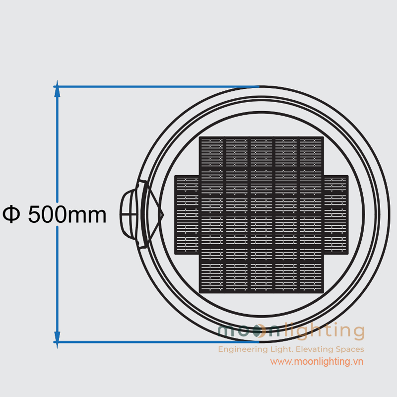 Bản vẽ chi tiết vị trí bố trí tấm pin năng lượng mặt trời Solar Mono trên mặt chao đèn MG-SL009