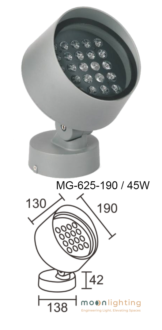 Bản vẽ kích thước thông số kỹ thuật Đèn LED Project Light MG-625-190 45W Moon Lighting
