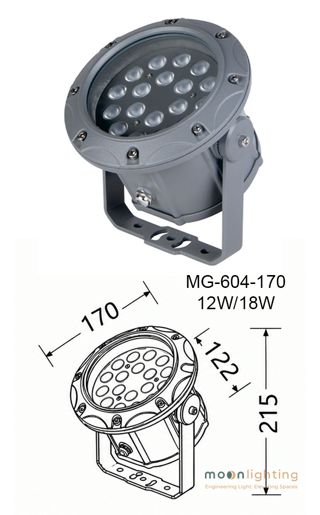 Bản vẽ kích thước thông số kỹ thuật Đèn LED Project Light MG-604-170 12W 18W Moon Lighting
