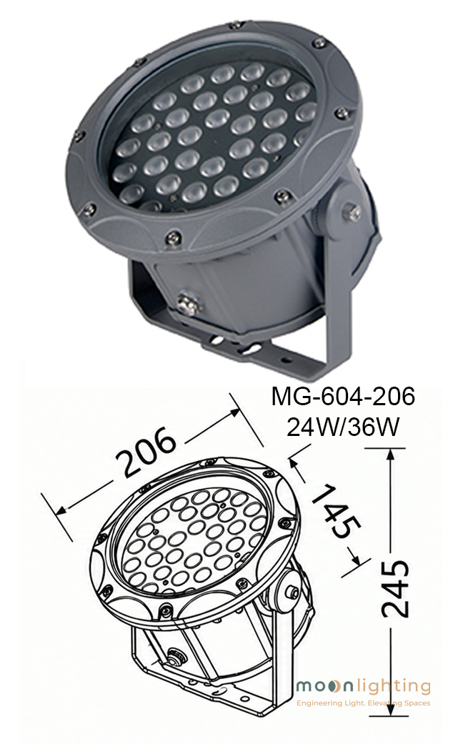 Bản vẽ kích thước thông số kỹ thuật Đèn LED Project Light MG-604-206 24W 36W Moon Lighting