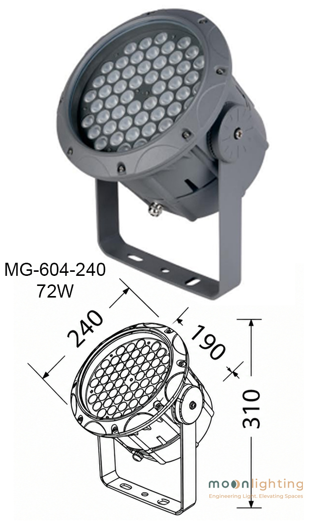Bản vẽ kích thước thông số kỹ thuật Đèn LED Project Light MG-604-240 72W Moon Lighting