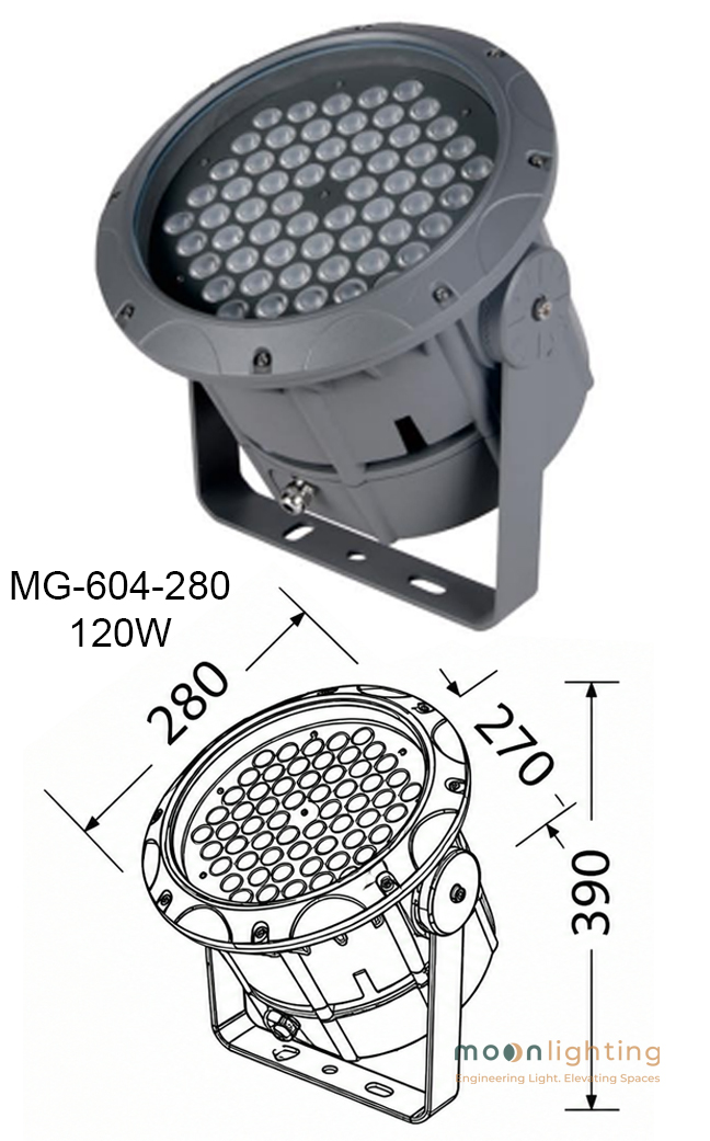 Bản vẽ kích thước thông số kỹ thuật Đèn LED Project Light MG-604-280 120W Moon Lighting