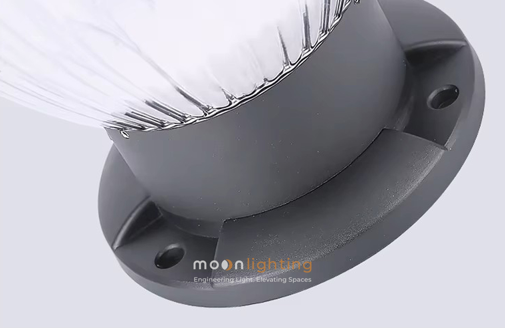Cận cảnh chi tiết bề mặt chân đế nhôm đúc nguyên khối sơn tĩnh điện chắc chắn của đèn trụ năng lượng mặt trời MG-SL1611 Moon Lighting