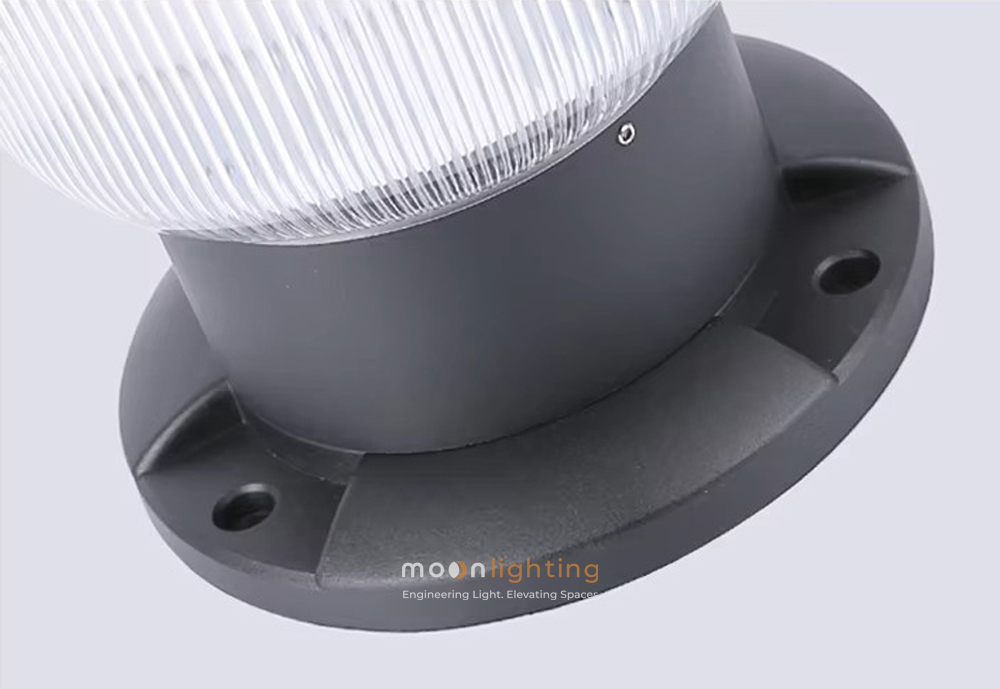 Chân đế nhôm đúc tản nhiệt đèn trụ MG-SL1612 Cận cảnh chân đế hợp kim nhôm đúc nguyên khối sơn tĩnh điện tản nhiệt cao cấp của đèn trụ năng lượng mặt trời MG-SL1612 Moon Lighting