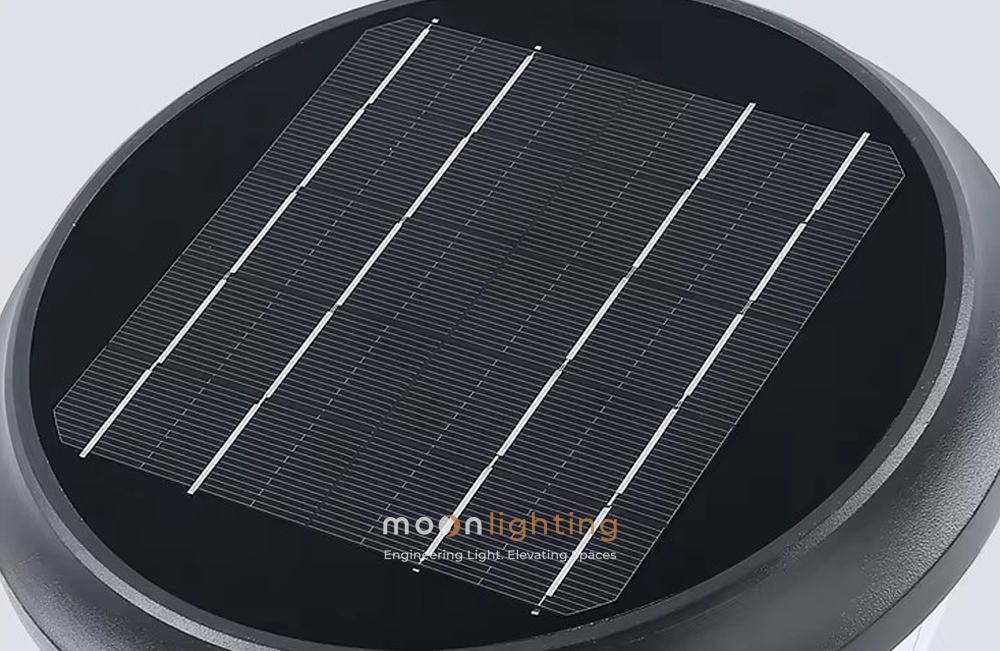 Cận cảnh bề mặt tấm pin năng lượng mặt trời Mono đơn tinh thể hiệu suất cao sạc nhanh của đèn trụ năng lượng mặt trời MG-SL1611 Moon Lighting