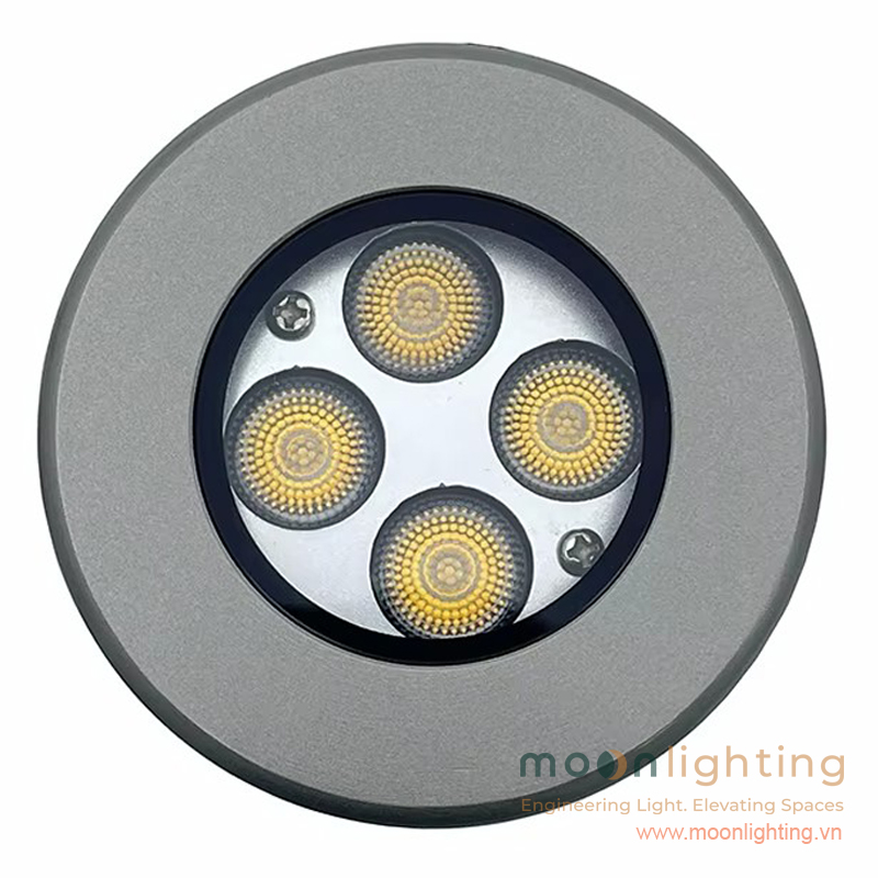 Cận cảnh mặt viền Inox 304 cấu trúc 4 mắt thấu kính LED High Power đèn âm đất mini MG-316 Series Moon Lighting