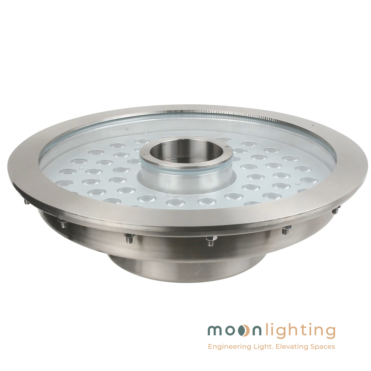 Cận cảnh mặt Inox 304 316 đúc nguyên khối đèn âm nước bánh xe MG-501 48W 60W 72W Moon Lighting