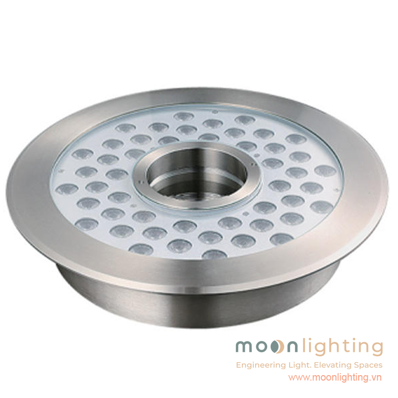 Cận cảnh mặt kính cường lực IK10 và thấu kính optical lens đèn LED âm nước bánh xe MG-501-48W