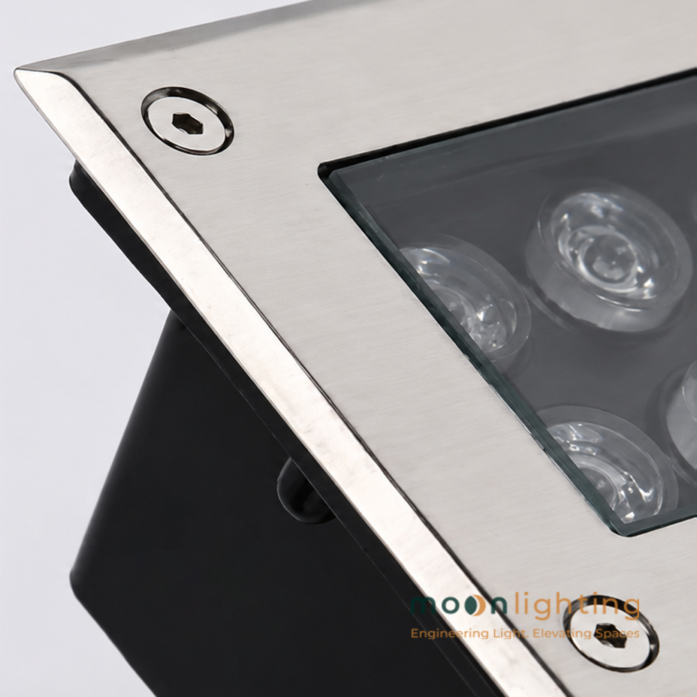 Cận cảnh viền Inox 304 316 cao cấp chống ăn mòn đèn âm đất mặt vuông MG-303 Series Moon Lighting