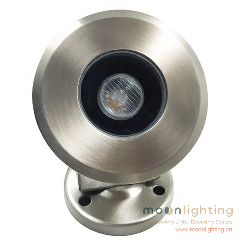 Cận cảnh bề mặt Inox 304 316 và kính cường lực chịu lực đèn âm nước mini đế nổi MG-404 Series Moon Lighting