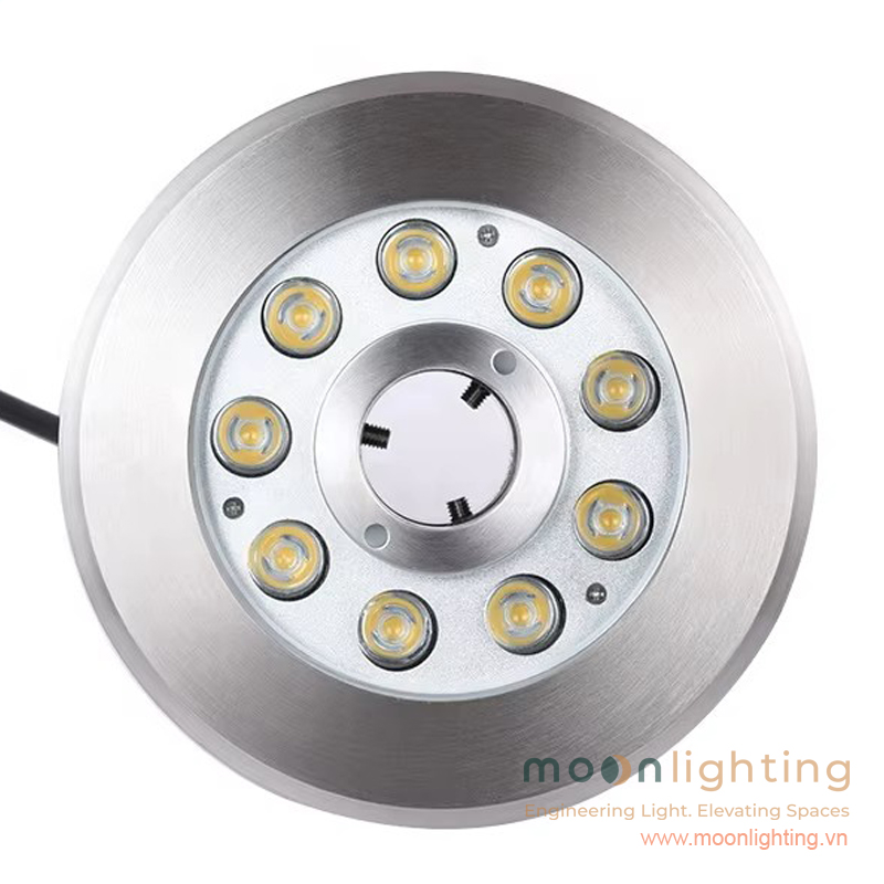 Cận cảnh mặt kính cường lực IK10 và cụm chip LED Osram Cree Bridgelux của Đèn LED Âm Nước Đài Phun Nước Bánh Xe MG-501 Series