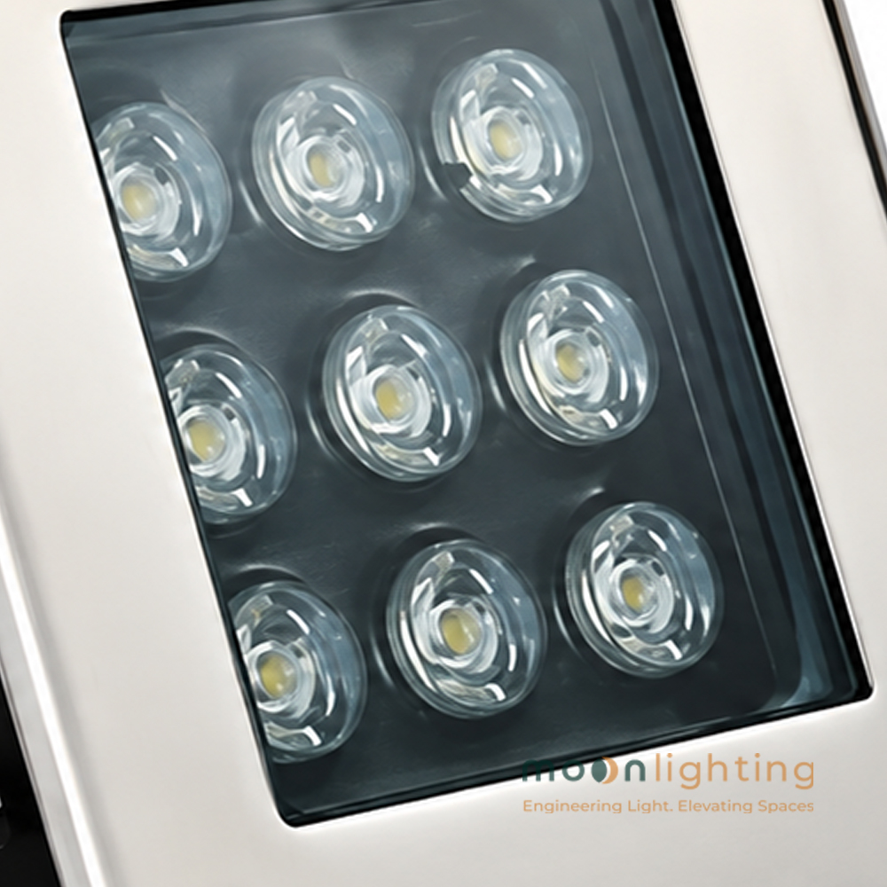 Mặt kính cường lực chịu lực IK09 trong suốt cùng cụm chip LED cao cấp đèn âm đất mặt vuông MG-303