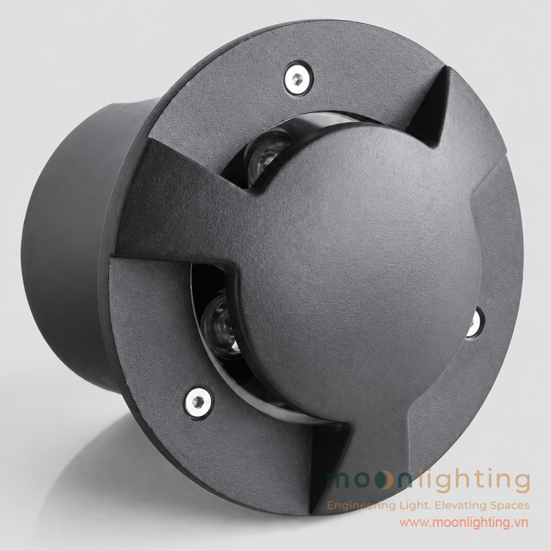 Cận cảnh mặt nắp nhôm đúc đúc sơn tĩnh điện đen 3 khe hắt sáng góc 60 độ đèn LED âm đất MG-GA33 Series Moon Lighting