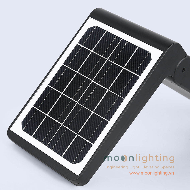 Cận cảnh bề mặt tấm pin thu năng lượng mặt trời hiệu suất cao gắn trên đỉnh đèn trụ sân vườn thông minh MG-SL1406 Moon Lighting