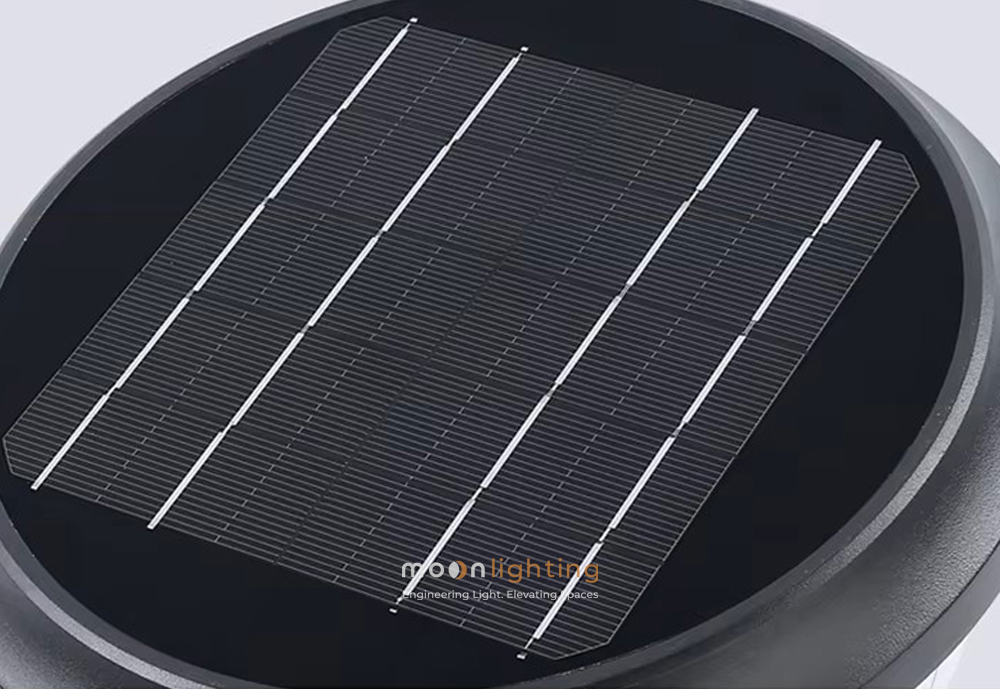 Tấm pin thu năng lượng mặt trời Mono đèn trụ MG-SL1612 Cận cảnh bề mặt tấm pin năng lượng mặt trời Mono đơn tinh thể chống trầy xước sạc nhanh của đèn trụ MG-SL1612 Moon Lighting