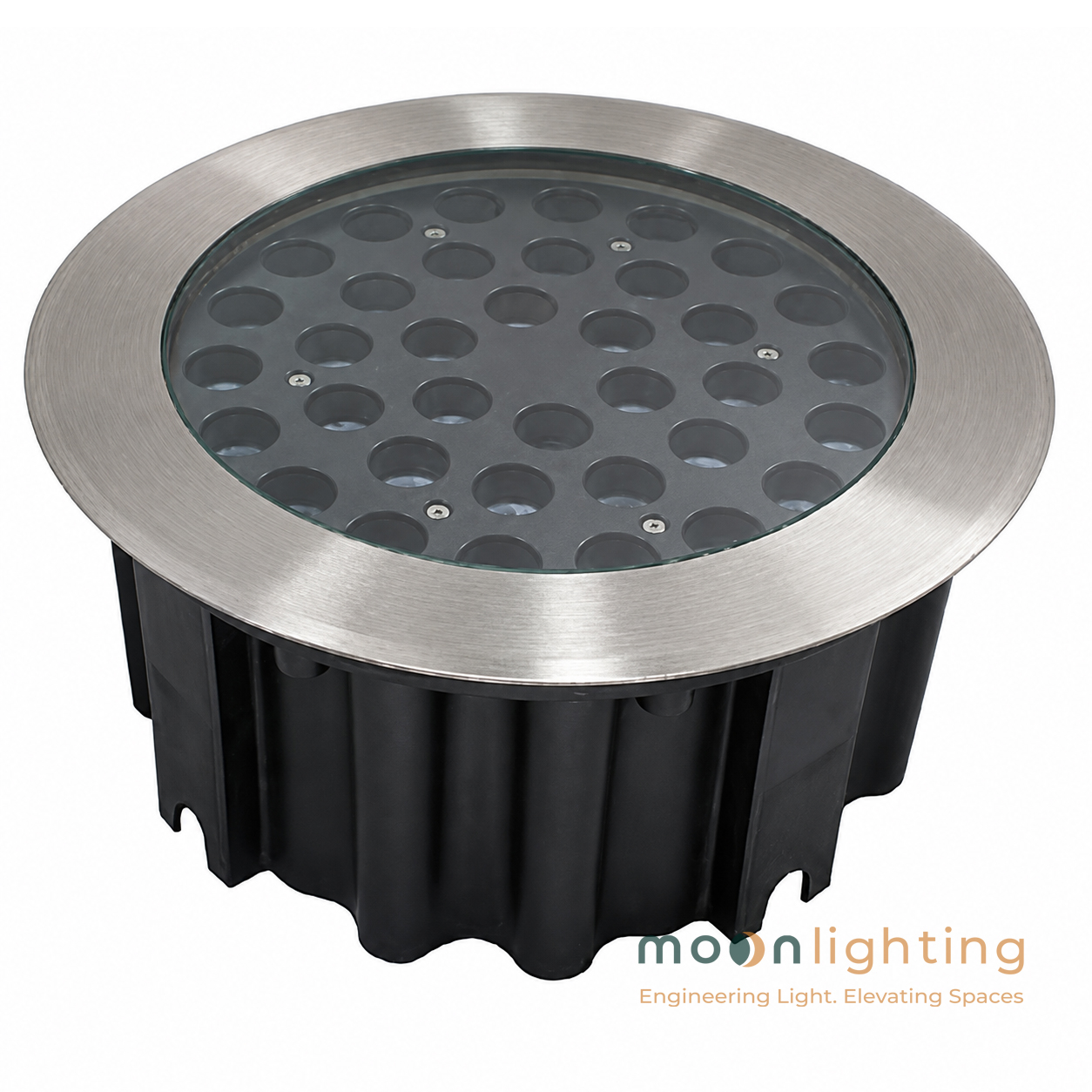 Cận cảnh bề mặt vành Inox 316 kháng muối biển đèn âm đất tròn MG-302BB Moon Lighting