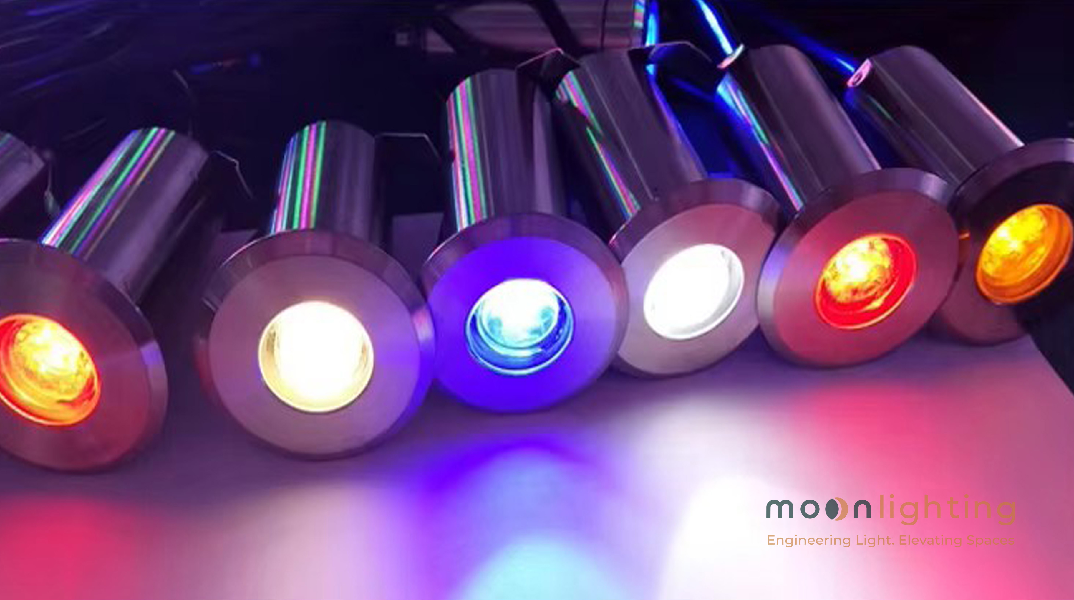 Cận cảnh các tùy chọn màu ánh sáng LED đơn sắc và RGB đèn âm đất mini MG-101