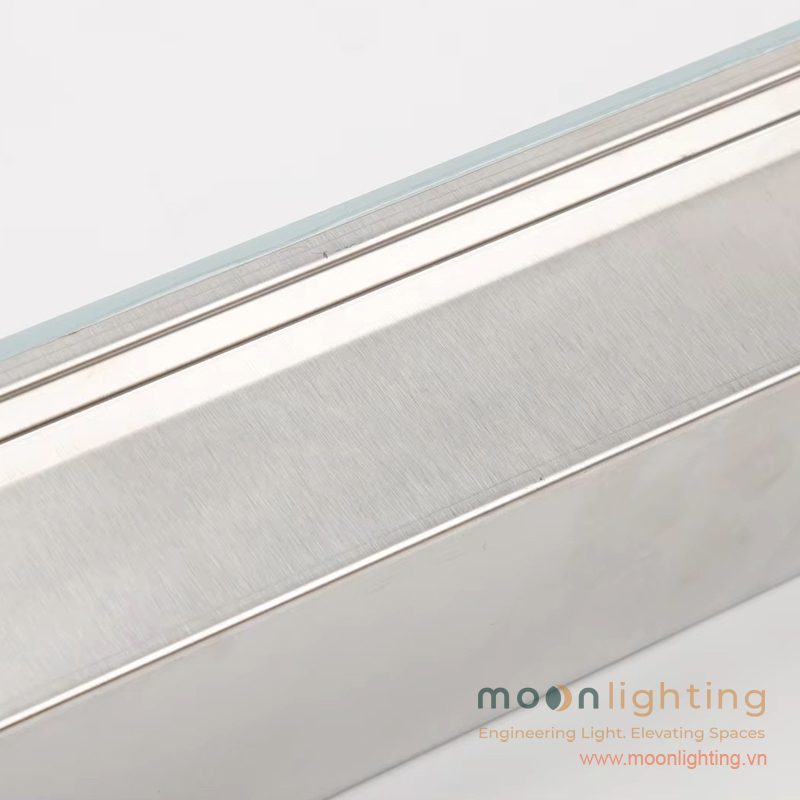 Chi tiết cấu tạo thân nhôm tản nhiệt và máng âm sàn Inox 304 đèn gạch thanh âm sàn MG-308L Moon Lighting
