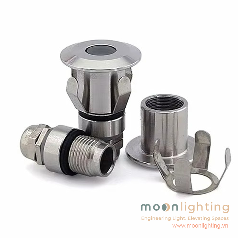 Trọn bộ linh kiện thân ren siết, ống nối và ngàm giữ tháo rời đèn âm đất mini MG-102
