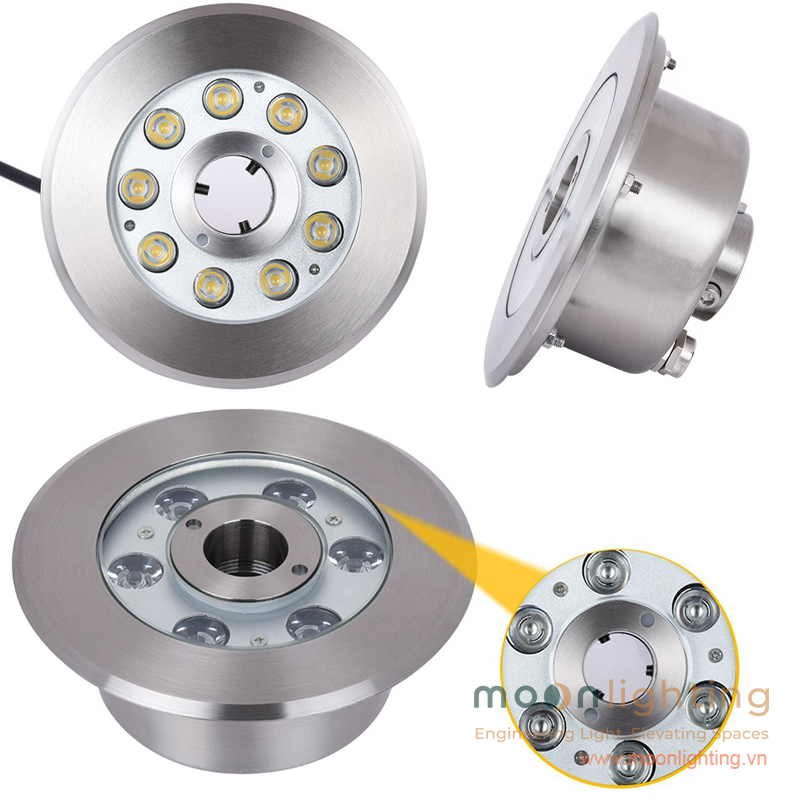 Chi tiết thiết kế tổng thể mặt trước và góc nghiêng Đèn LED Âm Nước Đài Phun Nước Bánh Xe MG-501 Series