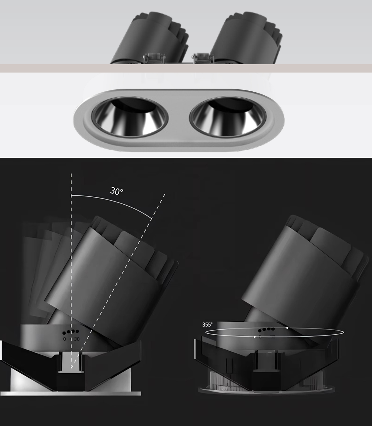Cận cảnh bề mặt thực tế sản phẩm Đèn LED Spotlight Đôi Âm Trần LUNA MG-100302E75-2 nhôm đúc nguyên khối luxury