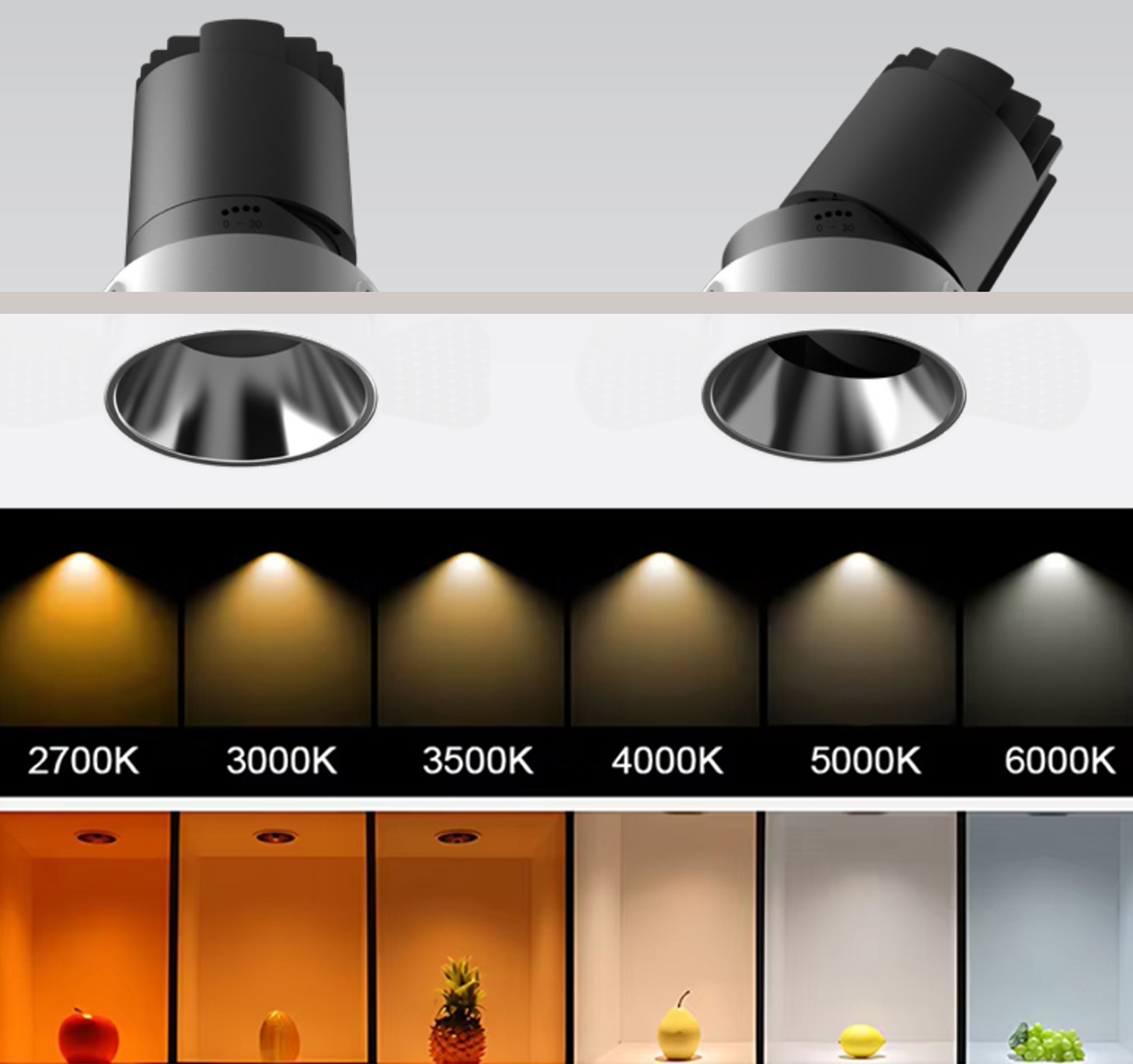 Cận cảnh bề mặt thực tế sản phẩm Đèn Spotlight Âm Trần Tràn Viền MG-100302T75 mạ chân không tinh xảo sắc nét