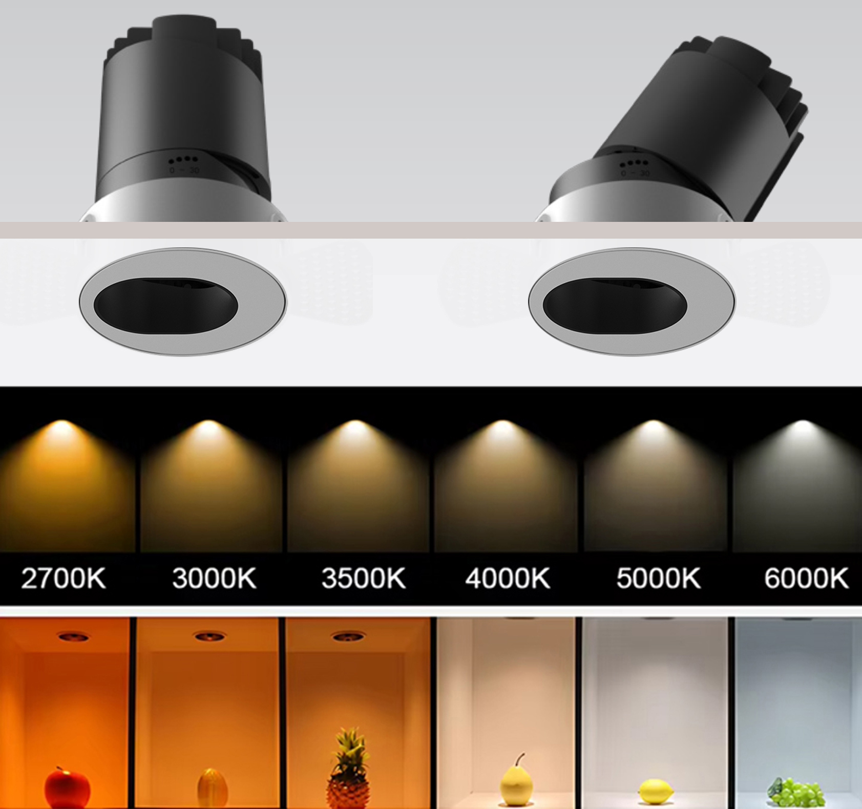 Cận cảnh đèn spotlight âm trần tràn viền MG-100304T75 chóa mạ nano