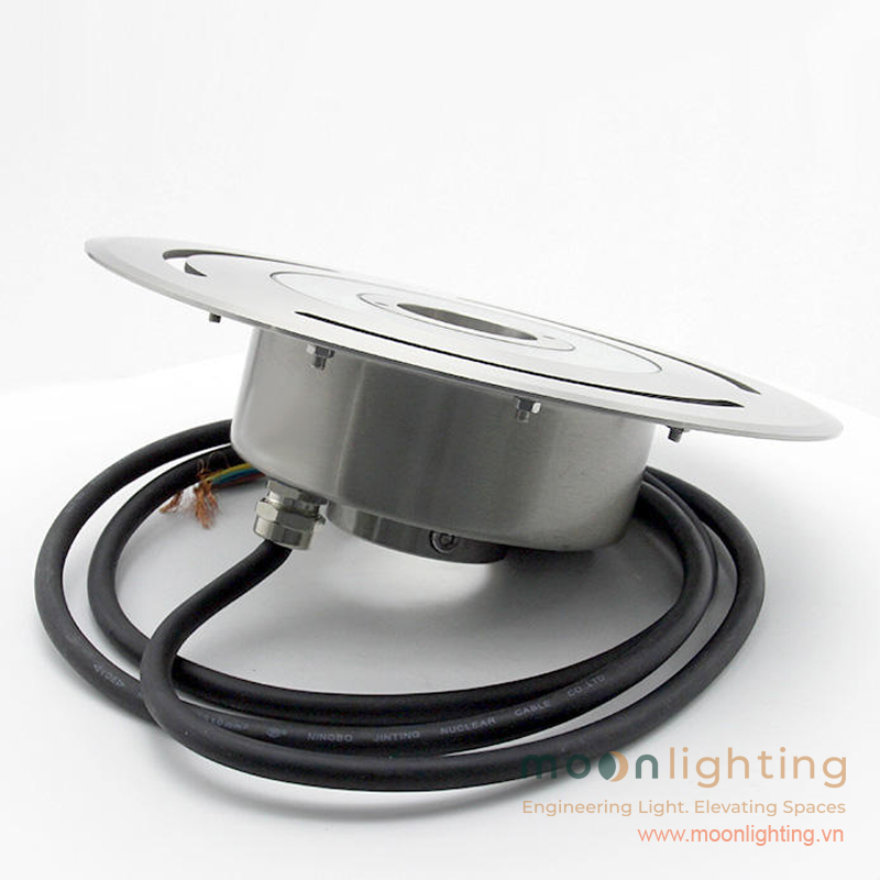 Góc nhìn nghiêng tổng thể thiết kế mỏng gọn và dây cáp ngâm nước Đèn LED Âm Nước MG-503