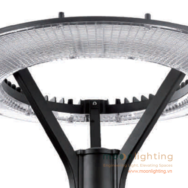 Cận cảnh thiết kế đầu đèn vành tròn mãn nguyệt phi 600mm khung đỡ vững chãi đèn sân vườn MG-SL007