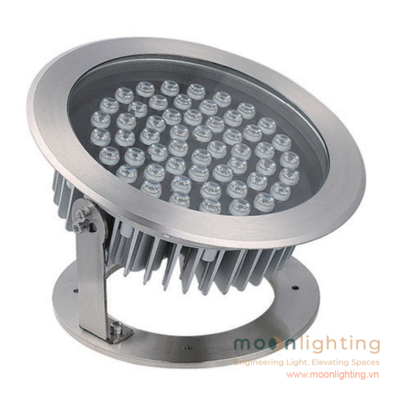 Cận cảnh bề mặt Inox 304/316 cao cấp của Đèn LED Âm Nước Có Đế MG-402 60W Moon Lighting