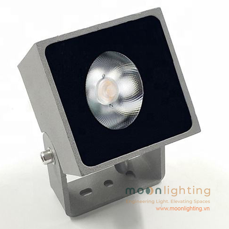 Cận cảnh chao phản quang tích hợp chip LED COB cao cấp và mặt kính cường lực viền đen tràn viền của đèn LED chiếu cột MG-609 Series Moon Lighting
