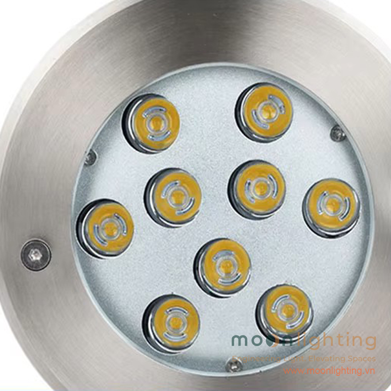 Mặt chip LED cao cấp với thấu kính hội tụ ánh sáng sắc nét của đèn âm nước mặt tròn MG-203 Series