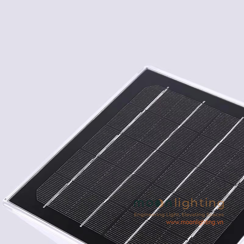 Cận cảnh bề mặt tấm pin thu năng lượng mặt trời hiệu suất cao trên đỉnh đèn gắn tường ngoài trời MG-SL1509 Moon Lighting