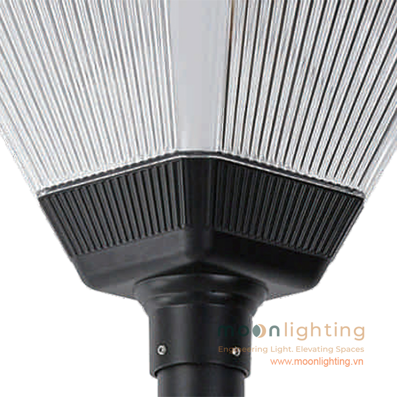 Khớp nối kín nước tiêu chuẩn chống nước IP65 bảo vệ linh kiện đèn ngoài trời Chi tiết phần tiếp giáp chống nước IP65 giữa khung nhôm và chóa đèn cột sân vườn MG-SL011 Moon Lighting