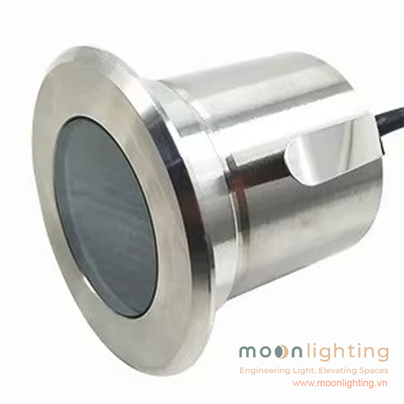 Cận cảnh toàn bộ thân đèn âm nước mini mặt tròn MG-201 chất liệu Inox cao cấp IP68
