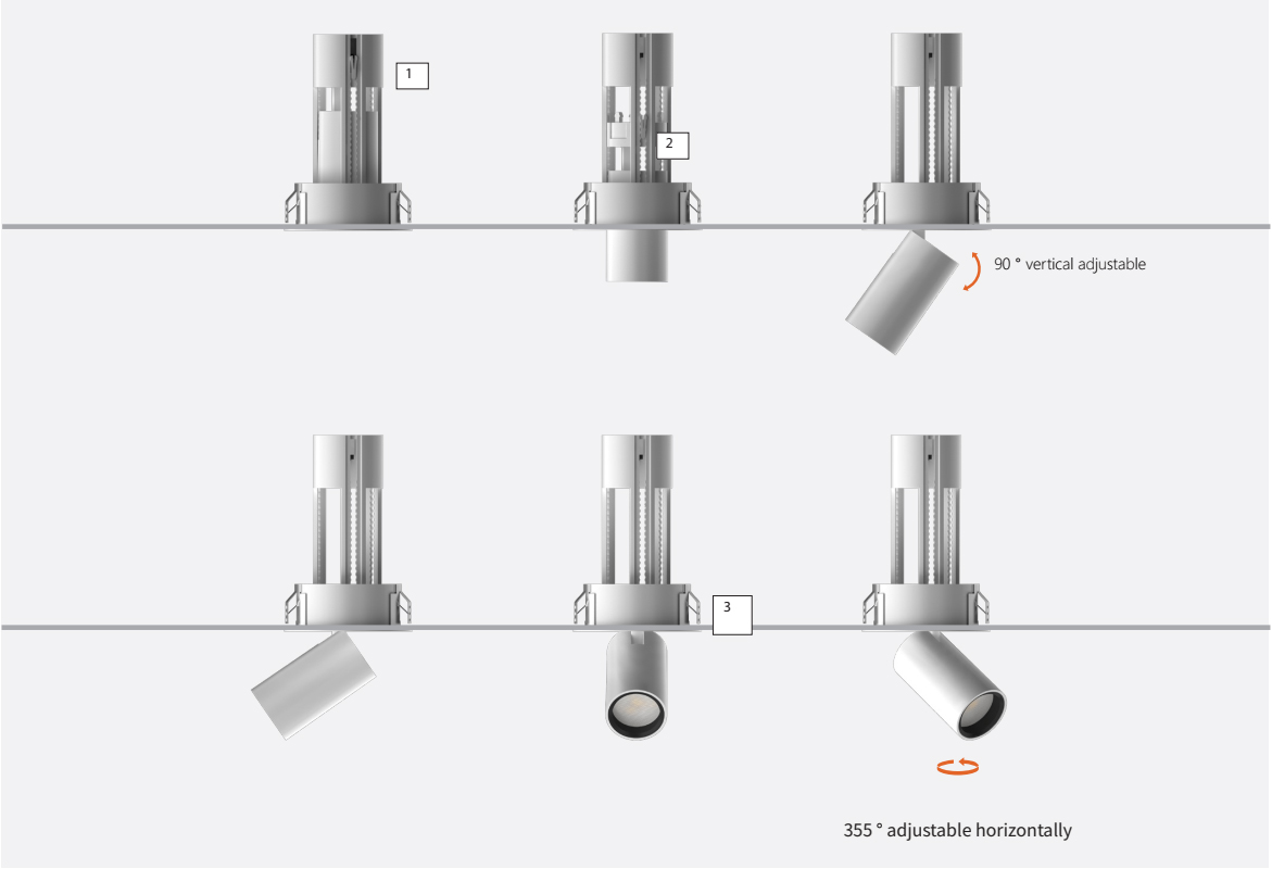Cận cảnh chi tiết cấu trúc vỏ nhôm đúc đèn downlight âm trần thò thụt
bốn bóng 24W MG-LS3005E70-4