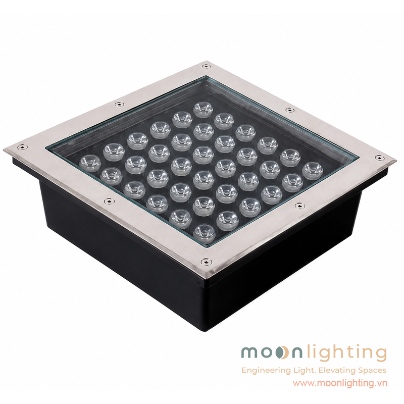 Đèn âm đất mặt vuông 36W RGB MG-303-300 Moon Lighting Đèn âm đất chống nước 36W RGB IP67 mặt vuông MG-303-300 chiếu gốc cây đại sảnh Moon Lighting