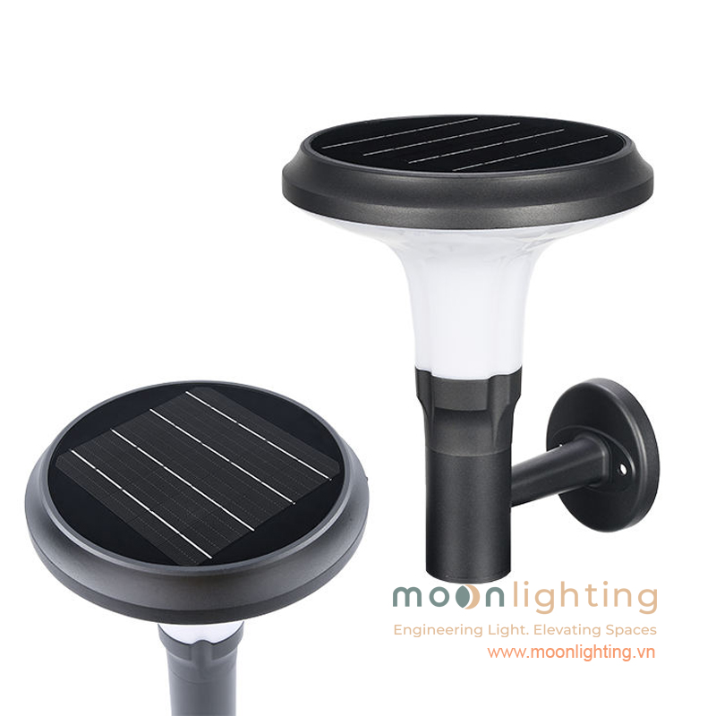 Chi tiết thiết kế mặt pin sạc năng lượng mặt trời và thân nhôm đúc nguyên khối sơn tĩnh điện của đèn gắn tường MG-SL1804 Moon Lighting
