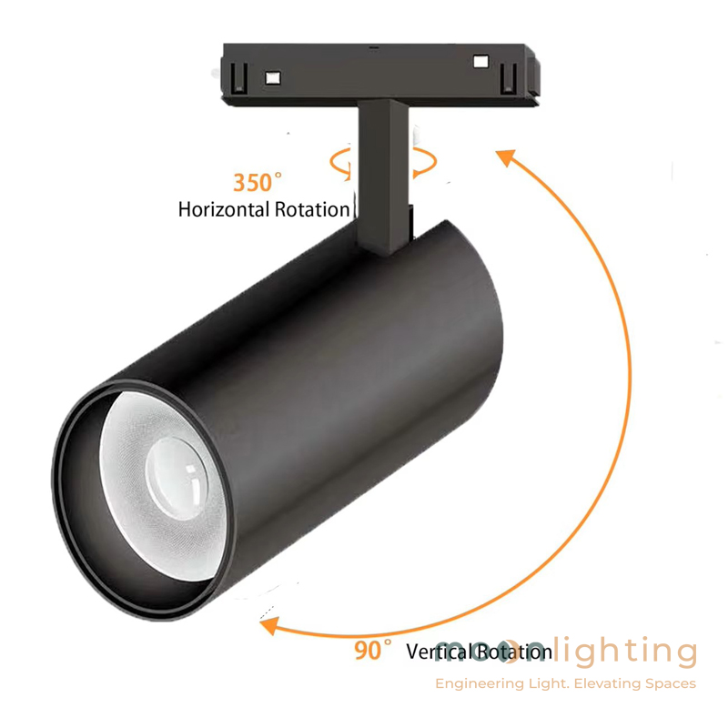 Cận cảnh chi tiết kết cấu vỏ nhôm đúc sơn tĩnh điện cao cấp của sản phẩm đèn rọi ray nam châm tròn xoay 355 Moon Lighting