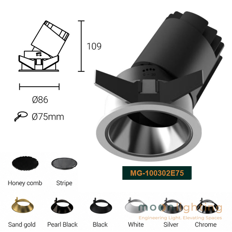 Đèn Spotlight âm trần viền mỏng 12W Moon Lighting MG-100302E75 chính hãng