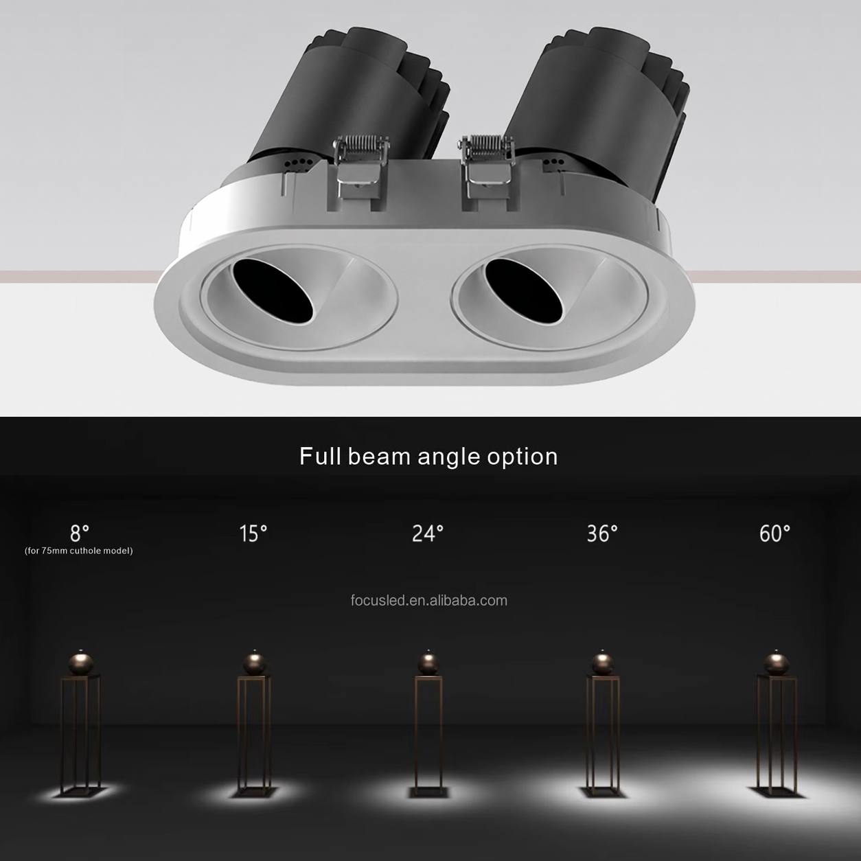 Cận cảnh bề mặt thực tế sản phẩm Đèn Spotlight Đôi Âm Trần MG-100305E75-2 hợp kim nhôm đúc nguyên khối mạ chân không cao cấp
