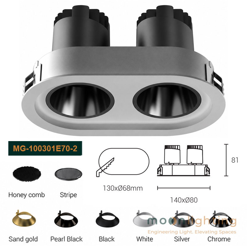 Đèn spotlight đôi âm trần Moon Lighting cao cấp mã MG-100301E70-2 chính hãng dòng LUNA
