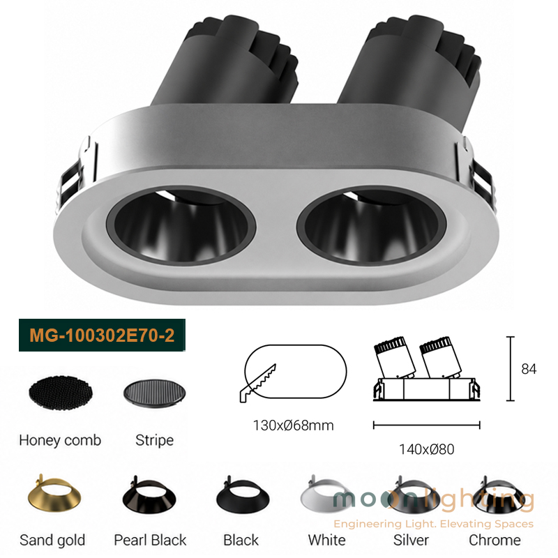 Đèn spotlight đôi âm trần Moon Lighting cao cấp mã MG-100302E70-2 chính hãng dòng LUNA