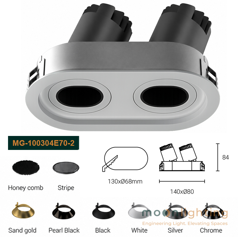 Đèn spotlight đôi âm trần Moon Lighting cao cấp mã MG-100304E70-2 chính hãng dòng LUNA
